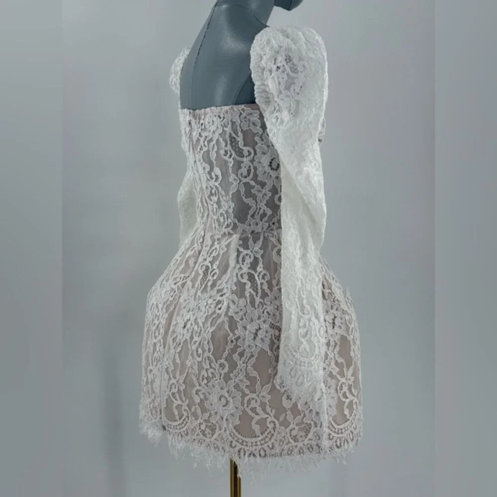 🆕 BRONX & BANCO 🧿 NWOT Colette Lace Long Sleeve Mini Dress, White Sz S / US 4